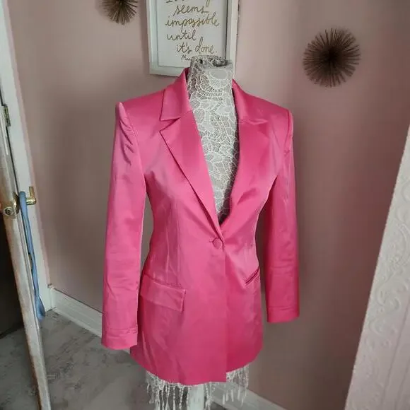 EUC Zara Pink Satin unique Blazer Jacket inside heart pocket love M - Picture 2 of 9